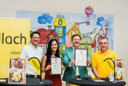 Siegfried Huber, Präsident der Landwirtschaftskammer Kärnten, Mag. Birgit Glanzer Kindergartenleiterin Fellach, Günther Albel, Bürgermeister der Stadt Villach, Amel Melic, Küchenleiter Kindergarten Fellach